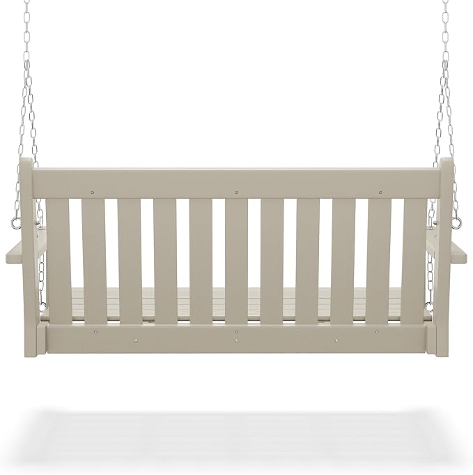 COSTAELM Paradise Outdoor Patio HDPE Hanging Front Porch Swing Bench - Image 5