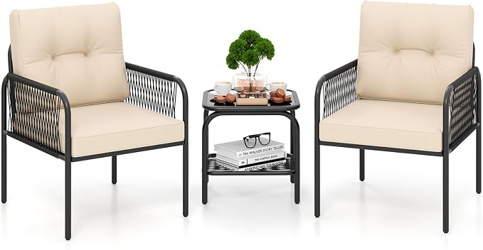 Tangkula 3 Pieces Patio Bistro Set, PE Rattan Furniture Set by TANGKULA