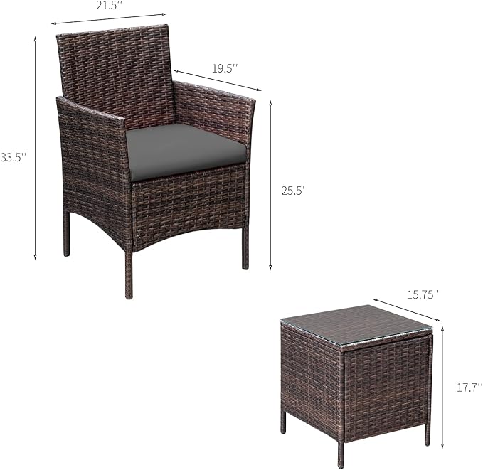 Greesum 3 Pieces Patio Furniture Sets Outdoor PE Rattan Wicker Chairs - Image 7