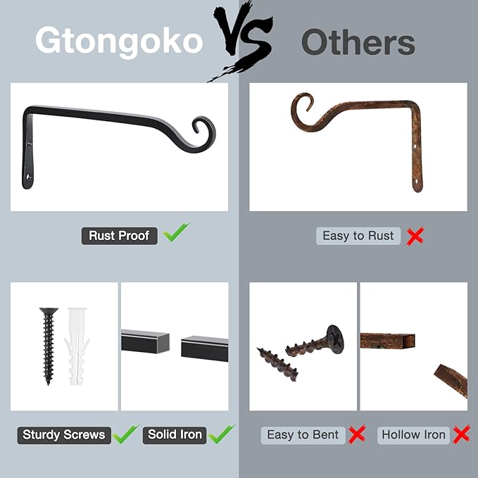 Gtongoko 2 Pack 10 Inch Metal Plant Hangers Wall Hooks - Image 3