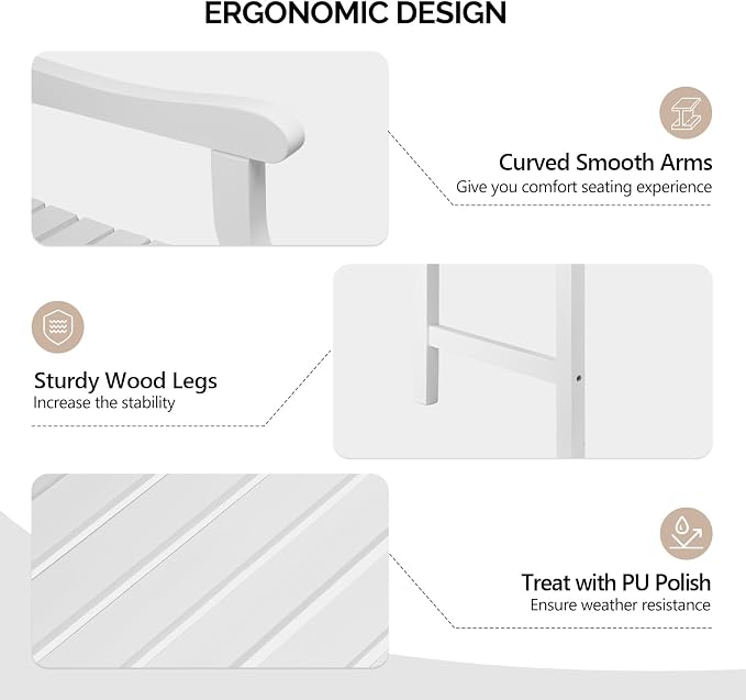 VINGLI 50" Outdoor Wood Bench, Weatehr Resistant Wooden Garden Patio Bench - Image 4