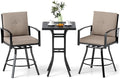 Tangkula 3 Pieces Patio Swivel Bar Set, Outdoor Metal Bar Table and Chairs Set by TANGKULA