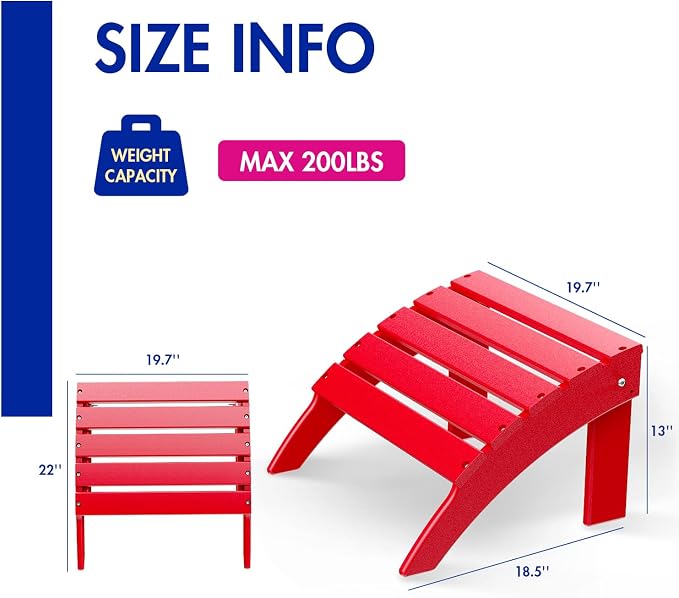BRIOPAWS Adirondack Ottomans | Folding | Set of 2 | HDPE Plastic | Red Outdoor - Image 2