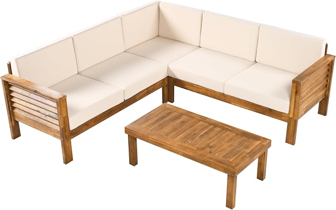 Christopher Knight Home Havets 81.25" Sectional L Shaped Sofa, 4 Pieces Acacia - Image 5