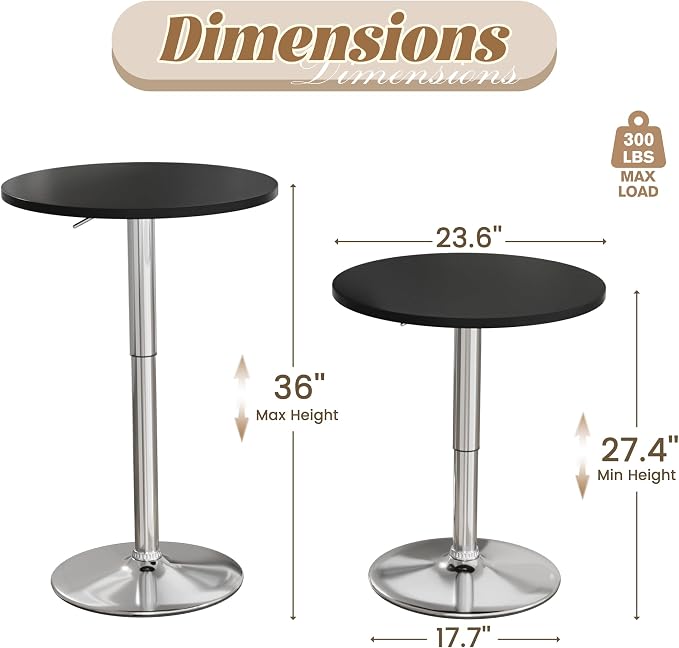 Shahoo Bar Table, Adjustable Height Pub Table 27.4-36 Inches, Cocktail Table - Image 3
