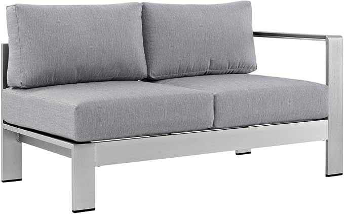 Modway Shore 5-Piece Aluminum Outdoor Patio Sectional Sofa Set in Silver Gray - Image 5