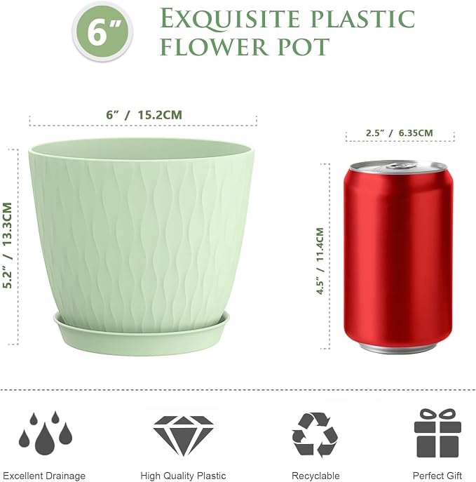 6 inch Plant Pots, 5 Pack Flower Pots - Image 2