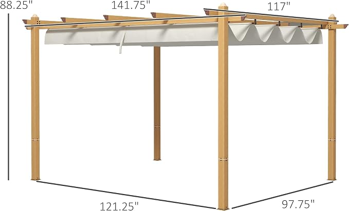 Outsunny 10' x 12' Retractable Pergola Canopy, Wood Grain Aluminum Pergola - Image 7