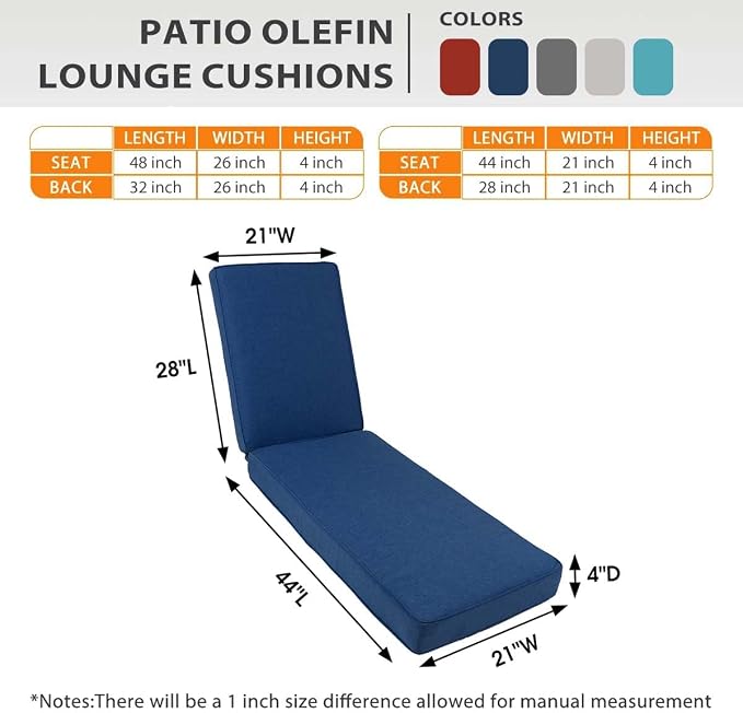 Sundale Outdoor Olefin Chaise Lounge Cushion, Water-Resistant Patio Lounge - Image 4