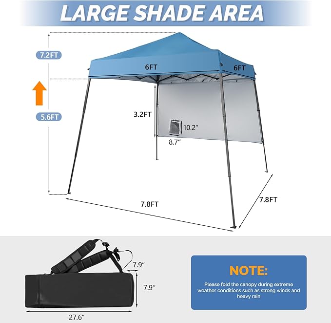 VINGLI 6x6 ft Pop Up Canopy Tent, Outdoor Small Gazebo - Image 2