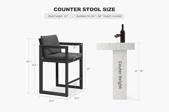 PURPLE LEAF Outdoor Counter Height Bar Stools Set of 4 27 Inch Modern Aluminum - Image 3
