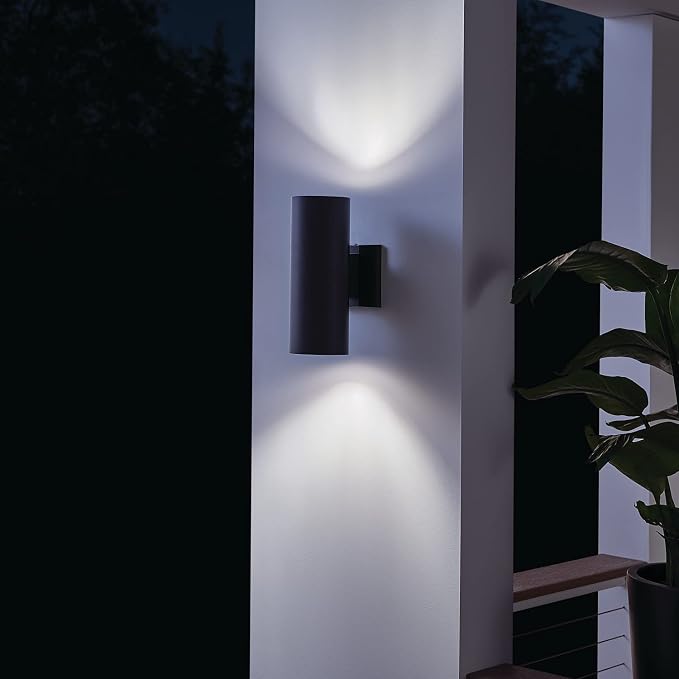 Kichler Cylinders 12" Outdoor Wall Sconce in Black, 2-Light Exterior Wall Light - Image 9