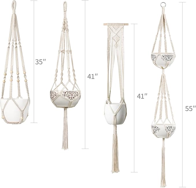 Mkono Macrame Plant Hangers Set of 4 Indoor Hanging Planter Basket Wall - Image 6