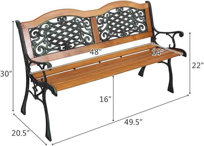 Outdoor Garden Bench, Patio Bench, Cast Iron & Hardwood Structure, Weather Proof - Image 3