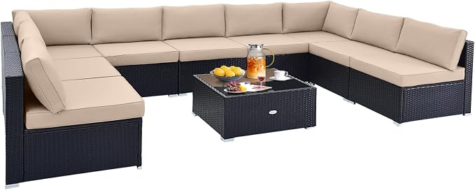 Tangkula 10 Pieces Patio Sofa Set, Outdoor Wicker Conversation Set by TANGKULA