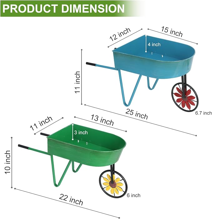 BAYN Metal Wheelbarrow Flower Cart Planter, 2 Packs Plant Stands - Image 3
