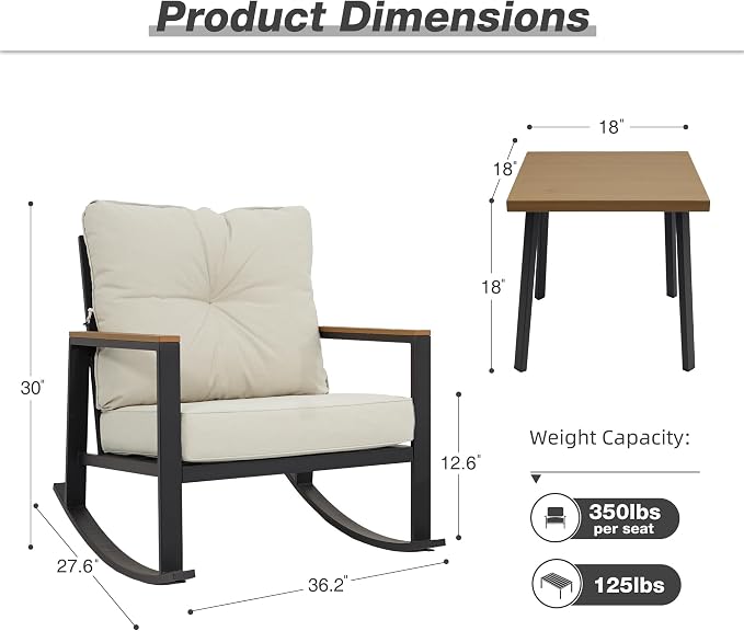 Patio Rocking Chair, Outdoor Patio Furniture Set - Image 2