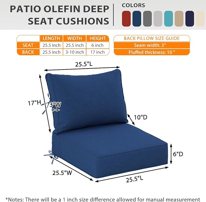 Sundale Outdoor Olefin Deep Seat Cushion, Patio Chair Cushion and Pillow - Image 6