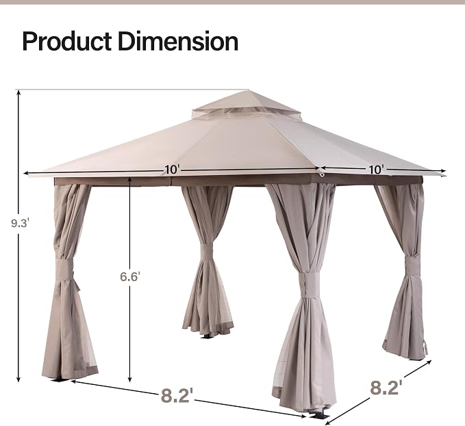LAUSAINT HOME Semi-Permanent Outdoor Patio Gazebo 10'x10', Heavy Duty Party - Image 3
