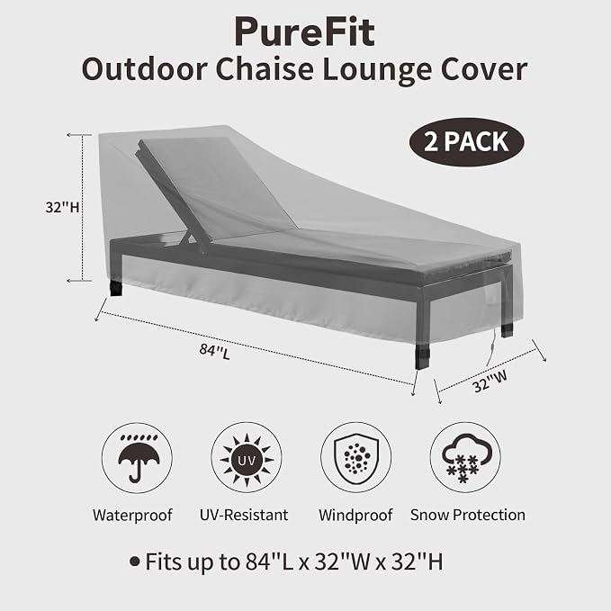 PureFit Outdoor Chaise Lounge Cover, Lounge Chair Covers Waterproof Patio - Image 2