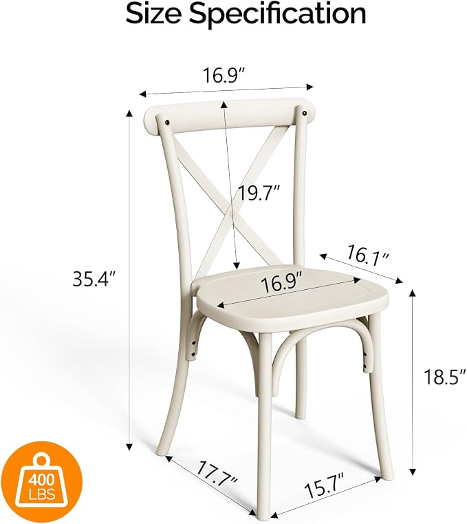 VINGLI Plastic Outdoor Dining Chairs Set of 8, Stackable Patio Dining Chairs - Image 3