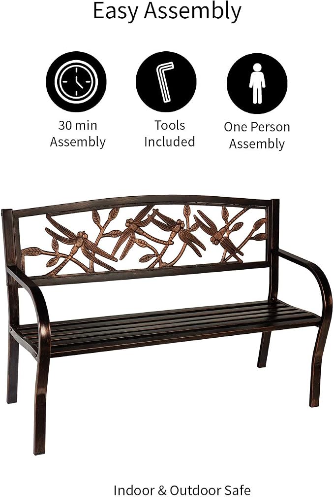 Evergreen Garden Weatherproof Dragonfly Outdoor Bench | Holds Up to 300 lbs. | - Image 9