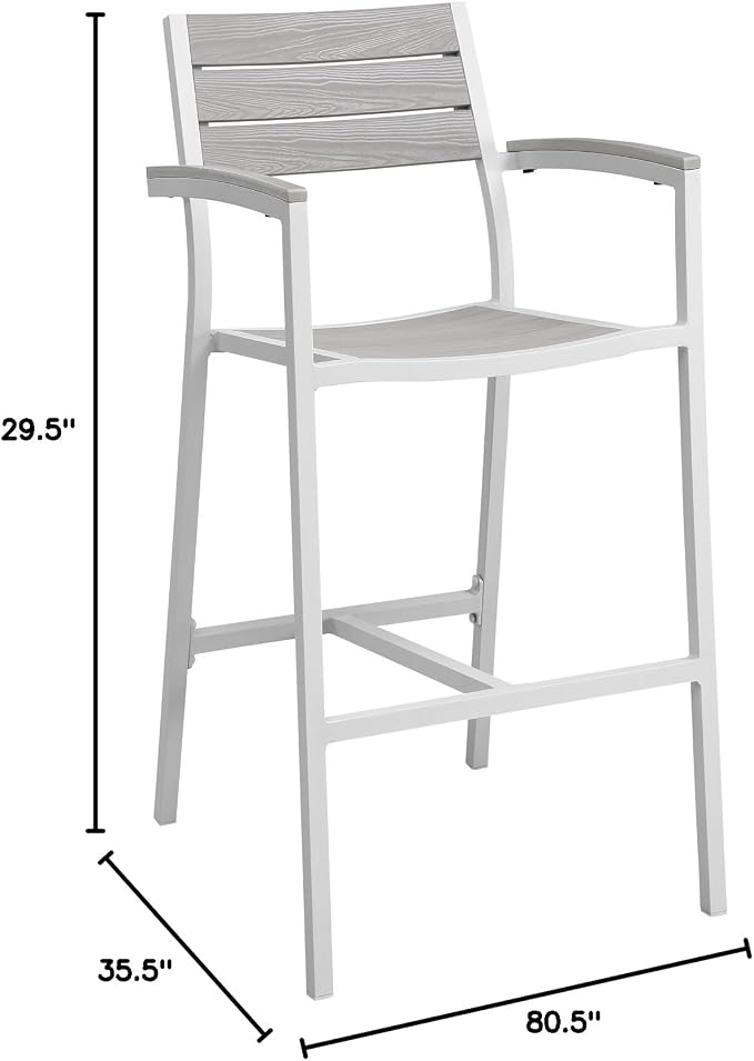 Modway Maine Aluminum Outdoor Patio Two Bar Stools in White Light Gray - Image 2