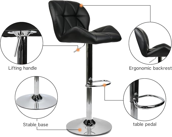 ARTETHYS Bar Chairs Set of 2 PU Leather Barstools Adjustable Height Swivel 360 - Image 7