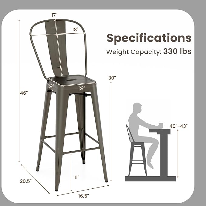 COSTWAY Metal Bar stools Set of 4, - Image 3