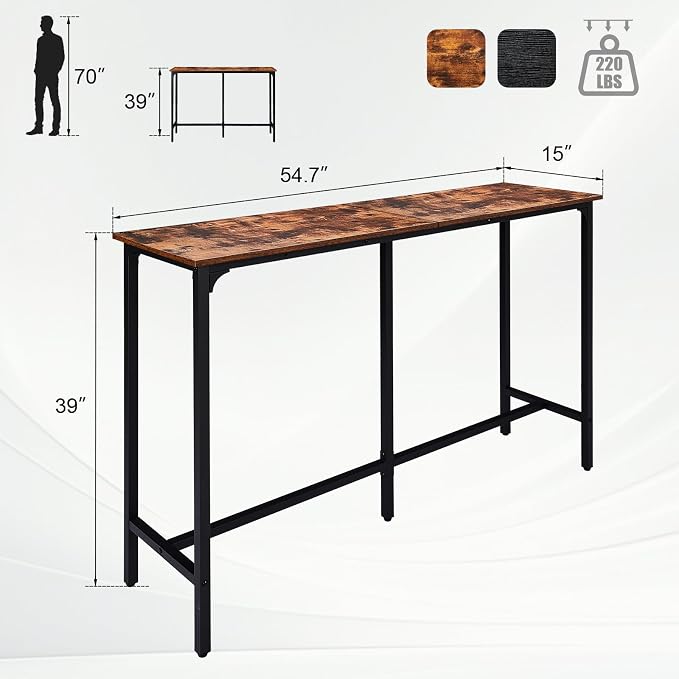 Karl home 54.7" Bar Table, Rectangular High Top Bar Counter Tables - Image 2