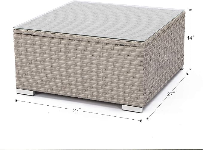 COSIEST Outdoor Furniture Warm Gray Wicker Glass-Top Coffee Table - Image 2
