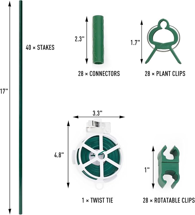 MAXPACE 125pcs Garden Stakes Kit: Includes 40 Sets of Fiberglass Plant Sticks - Image 3