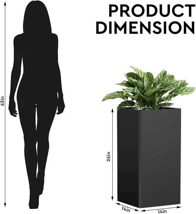 26" Tall Planters, Outdoor＆Indoor Black Planter Pots, Durable All-Weather Use - Image 4