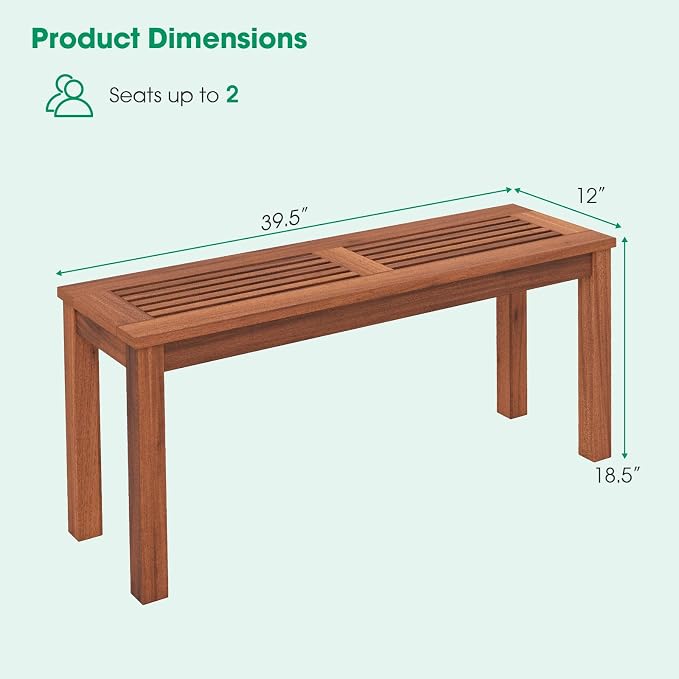 Tangkula Patio Wood Bench, 2-Person Solid Wood Bench - Image 3