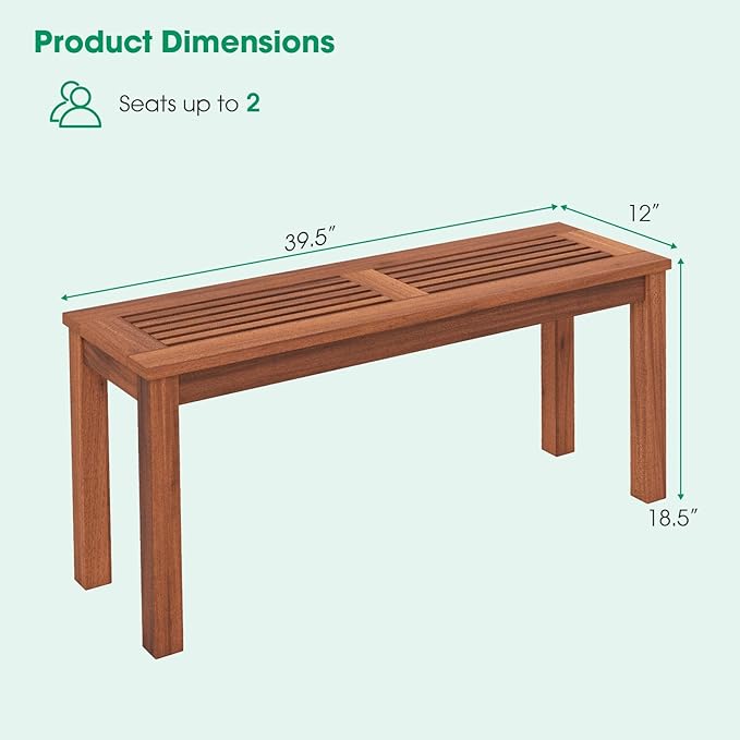 Tangkula Patio Wood Bench, 2-Person Solid Wood Bench - Image 3