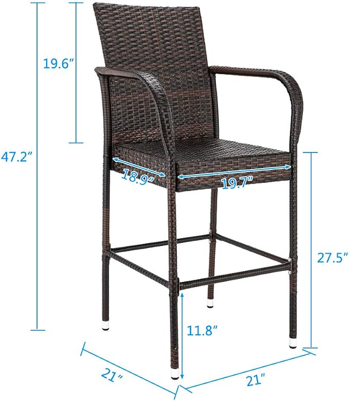 VINGLI Wicker Bar Stools Outdoor Set of 2, Outdoor Bar Height Chairs, Patio - Image 3