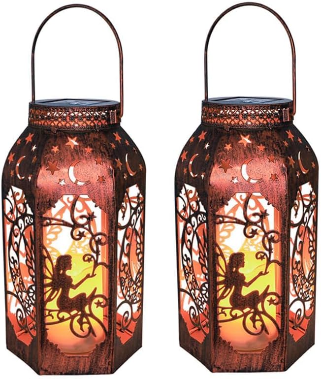 Solar Lanterns Outdoor Garden Hanging Lantern Waterproof LED Metal Bronze Moon - Image 9