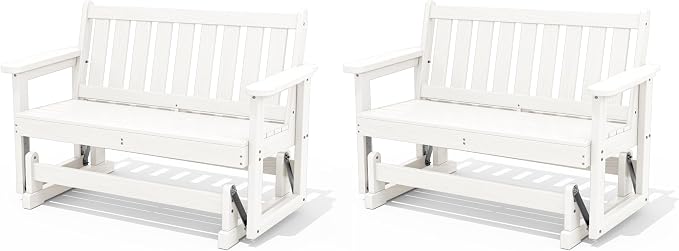 SERWALL Outdoor Glider Bench Set of 2, HDPE Weather-Resistant Swinging Bench by SERWALL