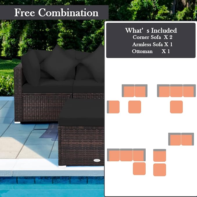 Tangkula 4 PCS Patio Rattan Sofa Set, Outdoor Wicker Sectional Furniture Set - Image 9