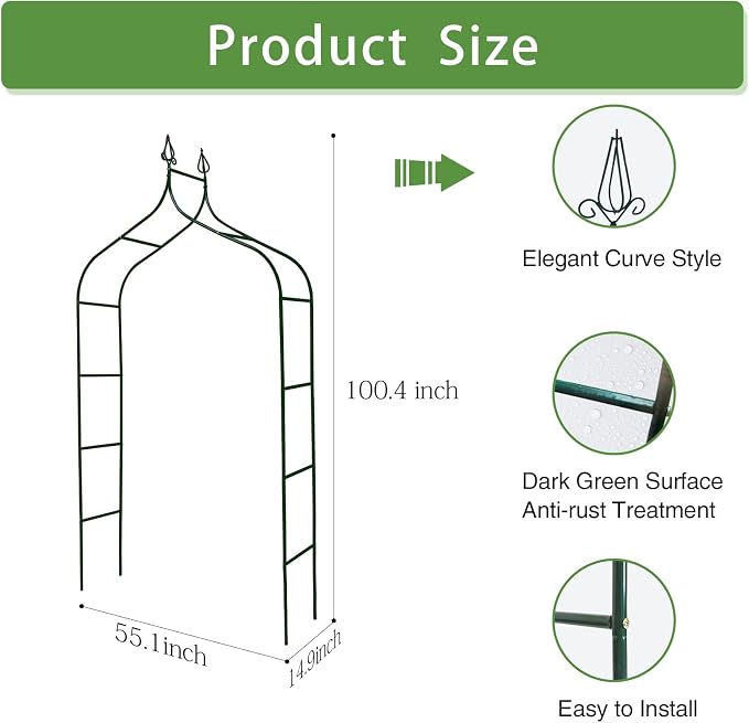 8.3 Ft H x 4.6 Ft W Metal Pergola Arbor - Image 3