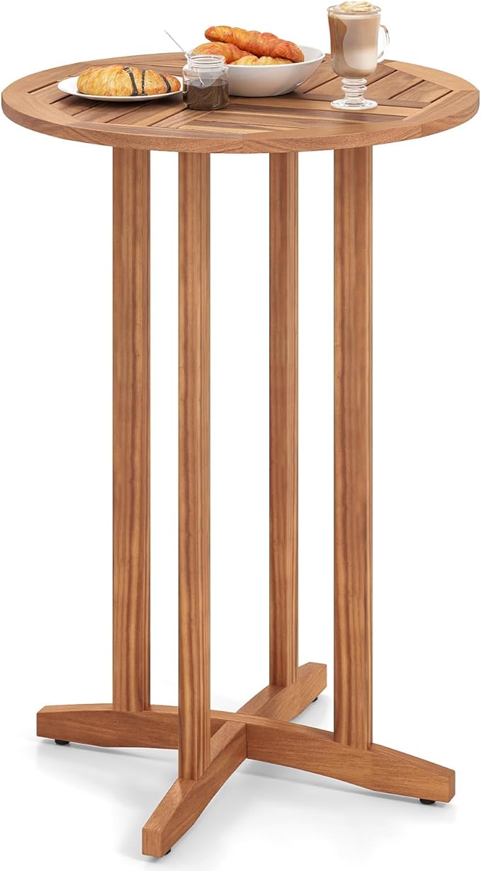 Tangkula Outdoor Acacia Wood Bar Table, High Top Bistro Dining Table, Pub by TANGKULA