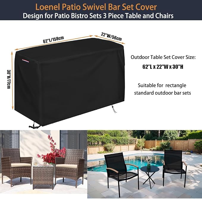 Patio Bistro Set Cover, Heavy Duty Waterproof Outdoor Table and Chairs Set Cover - Image 3