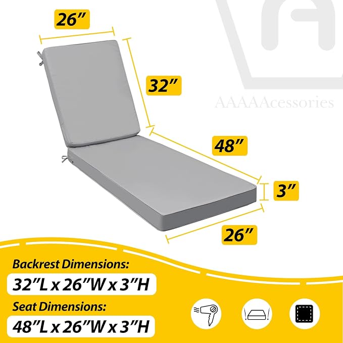 AAAAAcessories Outdoor Chaise Lounge Cushions, Fade-Resistant, Waterproof Patio - Image 5