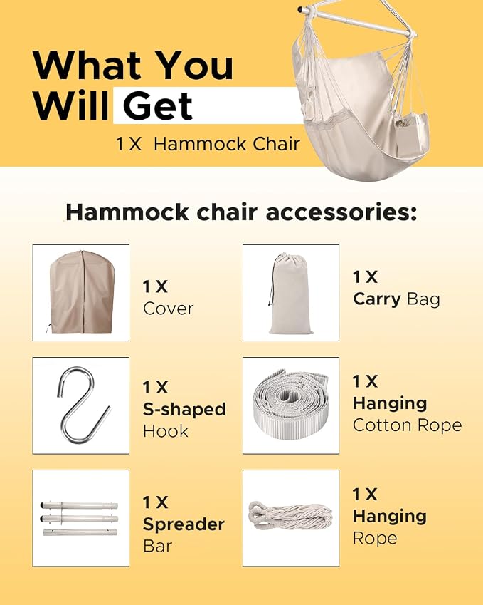 ADVOKAIR Hammock Chair Swing, Heavy-Duty Hanging Rope Swing Seat Supports 500 - Image 8
