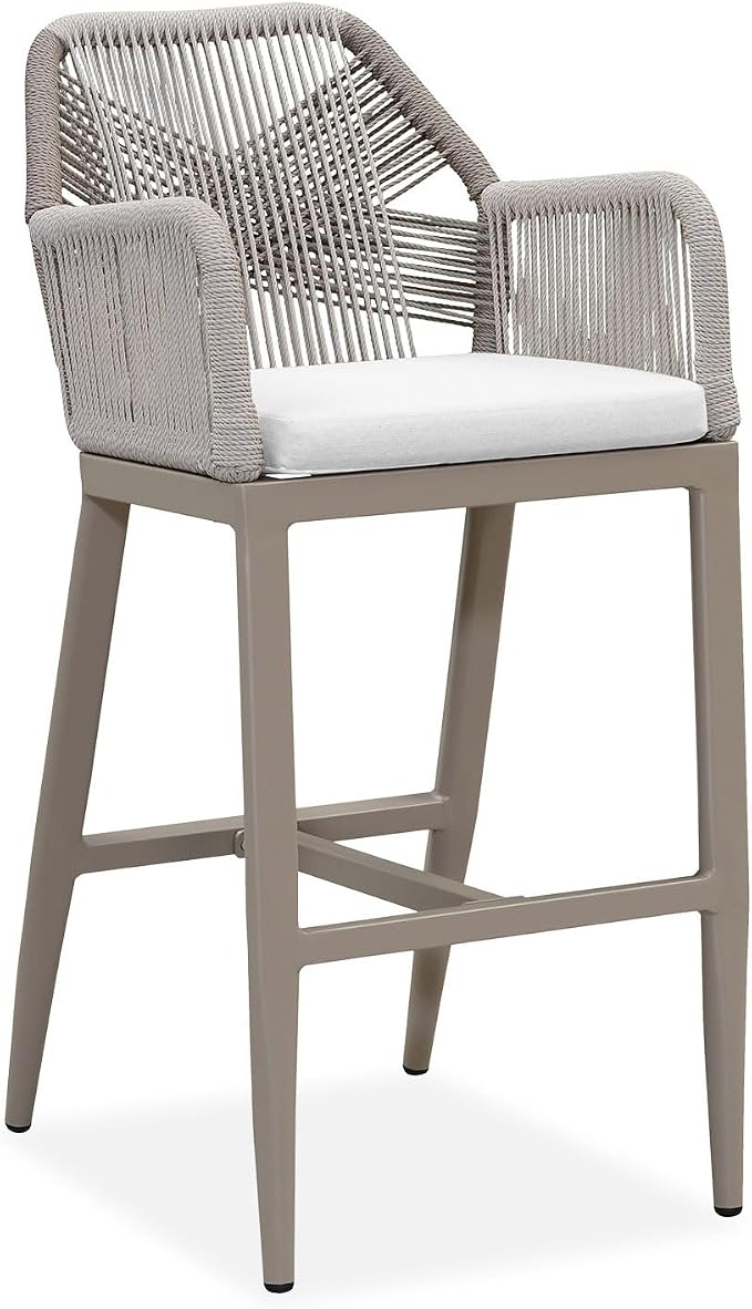 PURPLE LEAF Patio Bar Height Stool 28" H Boho 1 Piece Rattan Aluminum Tall Bar by PURPLELEAF