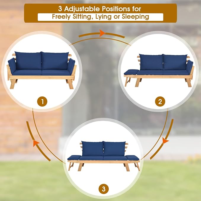 Tangkula Acacia Wood Patio Convertible Couch Sofa Bed - Image 7