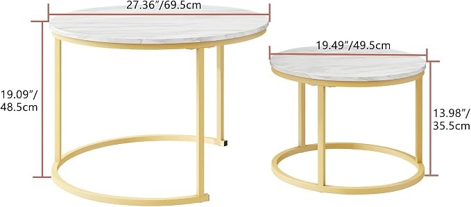 HOJINLINERO Round Coffee Table, Nesting Coffee Table Set of 2, Center Tables - Image 2