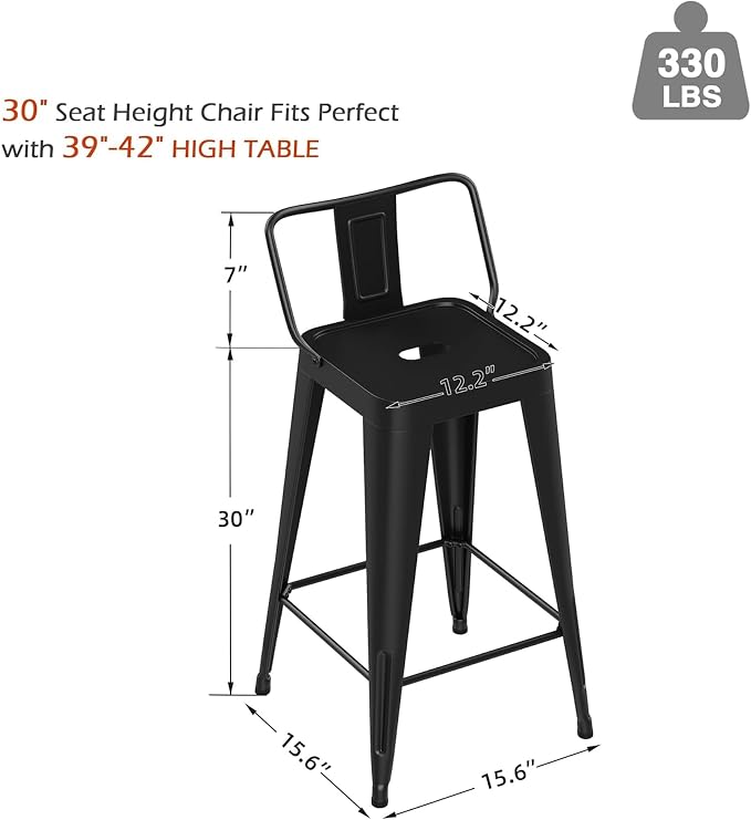 Metal Bar Stools Set of 4 Barstools Indoor/Outdoor Counter Height Bar Stools - Image 2