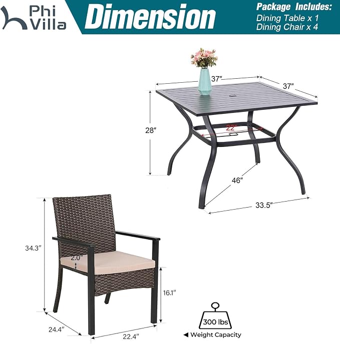 PHI VILLA 5 Piece Outdoor Dining Set - Image 9
