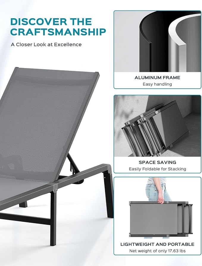Ciokea Patio Chaise Lounge Chair, Foldable Lounge Chair - Image 4